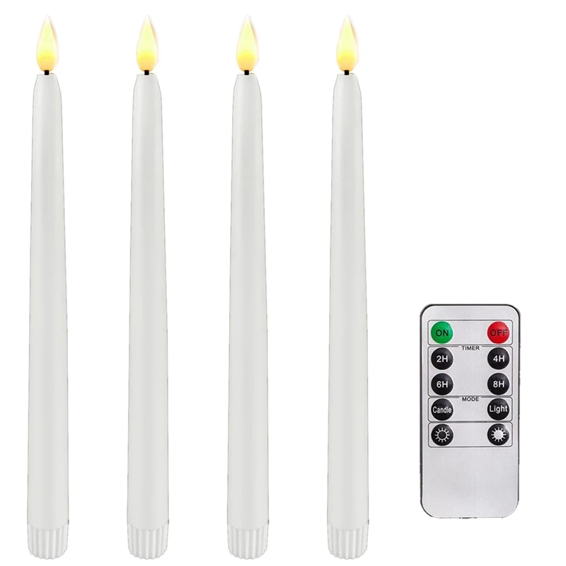 

4 Pcs Timer Battery Operated LED Taper Candles For Halloween,Wedding Decoration White