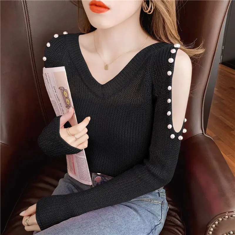 Spring and Autumn New V-neck Pearl Sexy Off Shoulder Long Sleeve Slim Knitted Shirt Women's Wear Sweaters for Women Tops
Spring and Autumn New V-neck Pearl Sexy Off Shoulder Long Sleeve Slim Knitted Shirt Women's Wear Sweaters for Women Tops