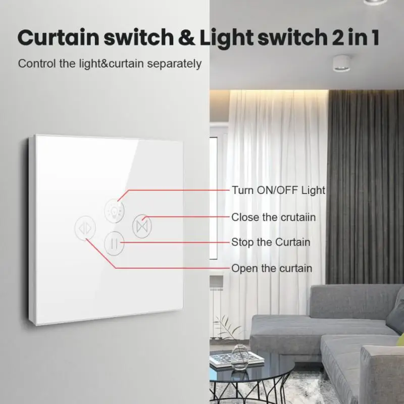 

Waterproof Wifi Curtain Switch Linkage Function Glass Panel Wifi Roller Wifi Light Switch Hand Free Tuya Smart Switch Timing