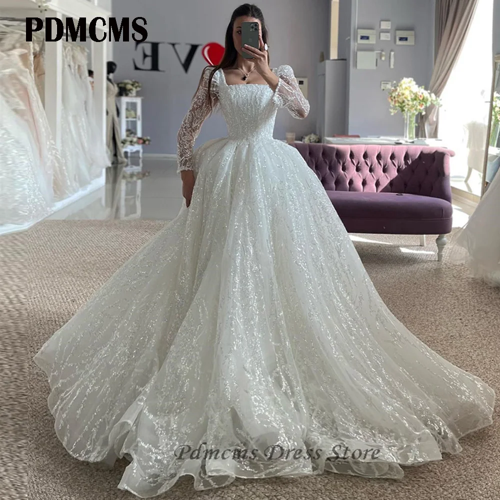 PDMCMS Glitter Shiny Princess A Line Wedding Dresses Modest Long Sleeves Square Neck Fluffy Bridal Gowns 2024 Robe de mariage
PDMCMS Glitter Shiny Princess A Line Wedding Dresses Modest Long Sleeves Square Neck Fluffy Bridal Gowns 2024 Robe de mariage