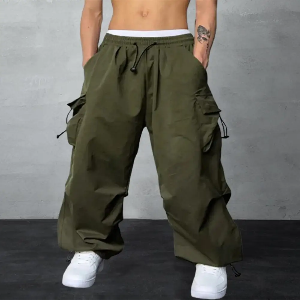 

Athleisure Cargo Pants High Street Men's Cargo Pants with Drawstring Waist Deep Crotch Multi Pockets Soft Breathable Long