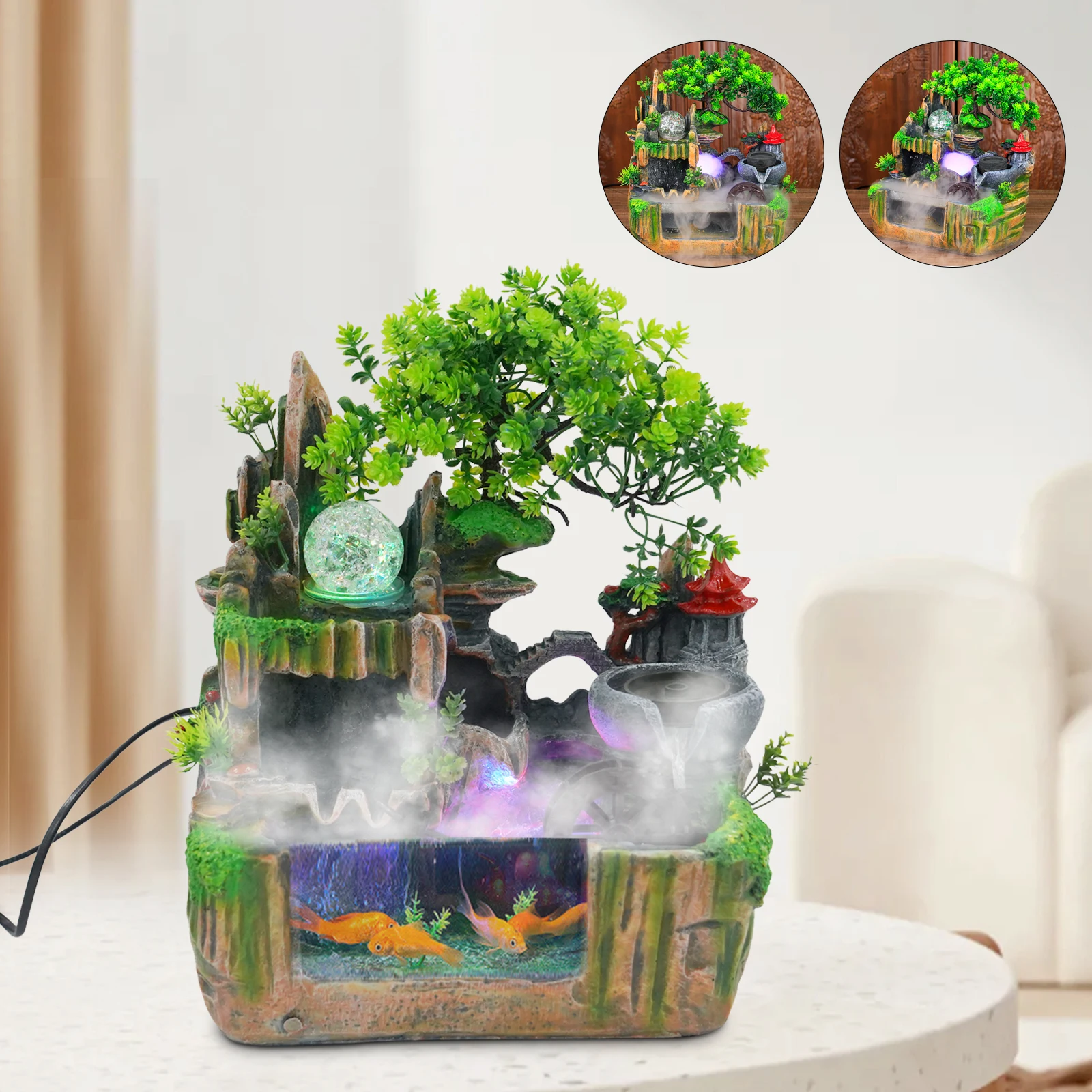 Rockery Fountain Small Rockery Water Fountain Indoor with LED Lamp Atomization Effect Suitable for Office Decoration Rockery Fountain Small Rockery Water Fountain Indoor with LED Lamp Atomization Effect Suitable for Office Decoration