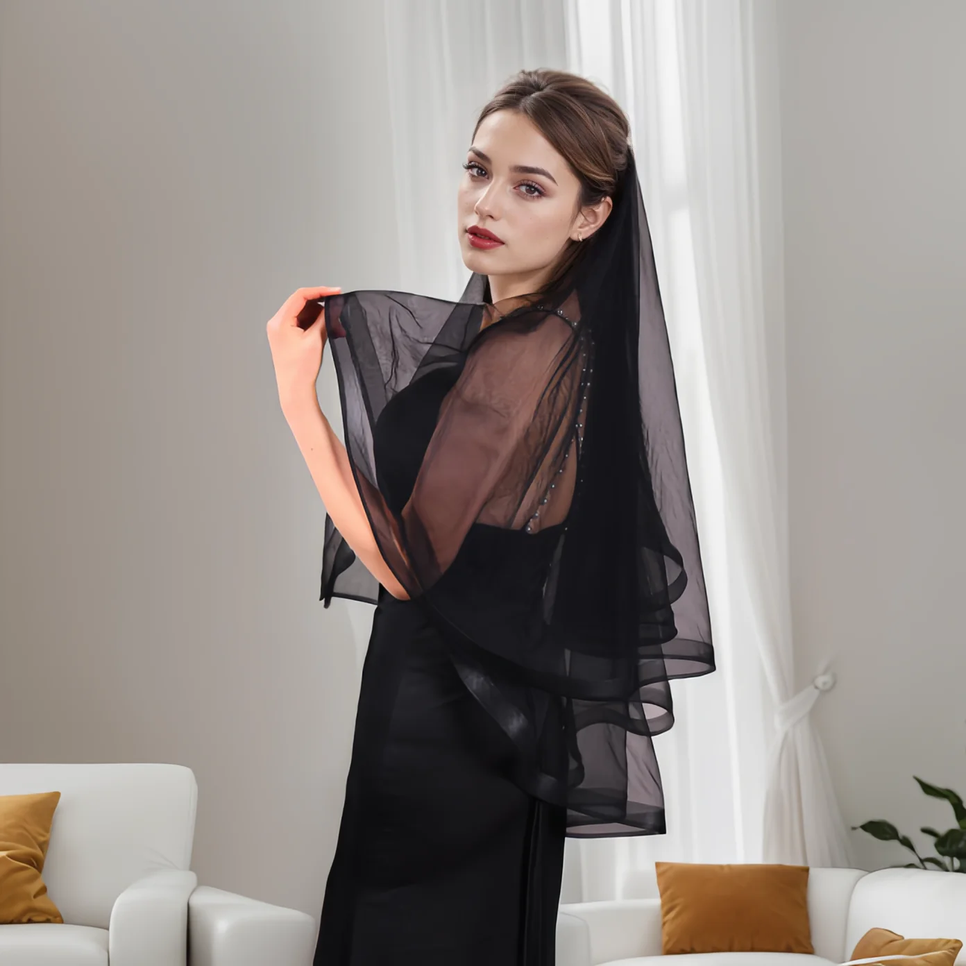 V69 Black Bridal Veil 2 Tier Cover Face Short Wedding Veils for Bride Rigid Organza Edge First Communion Girl Accessories
V69 Black Bridal Veil 2 Tier Cover Face Short Wedding Veils for Bride Rigid Organza Edge First Communion Girl Accessories