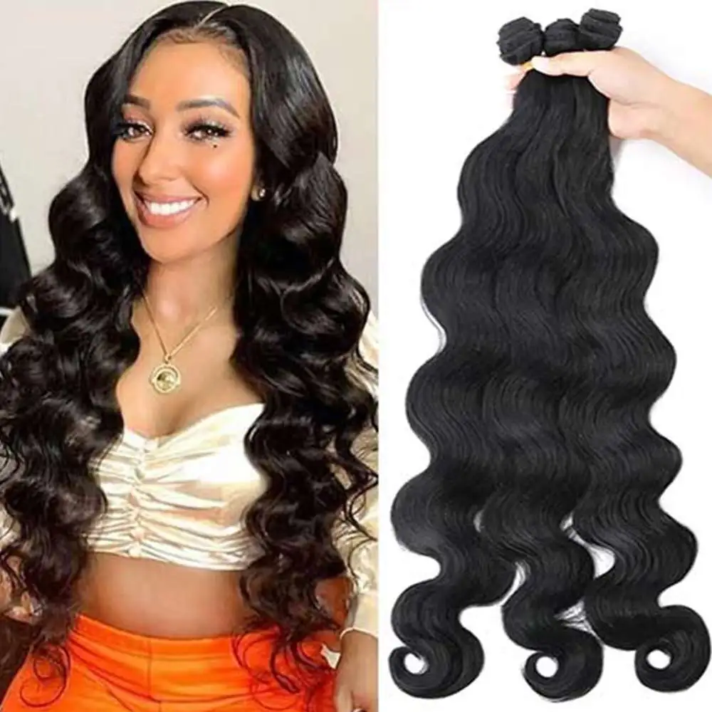 

26 Inch Body Wave Ponytail Hair Bundles Soft Long Synthetic Hair Weave 100g Hair Extensions Ombre Black Brown 613 Blonde