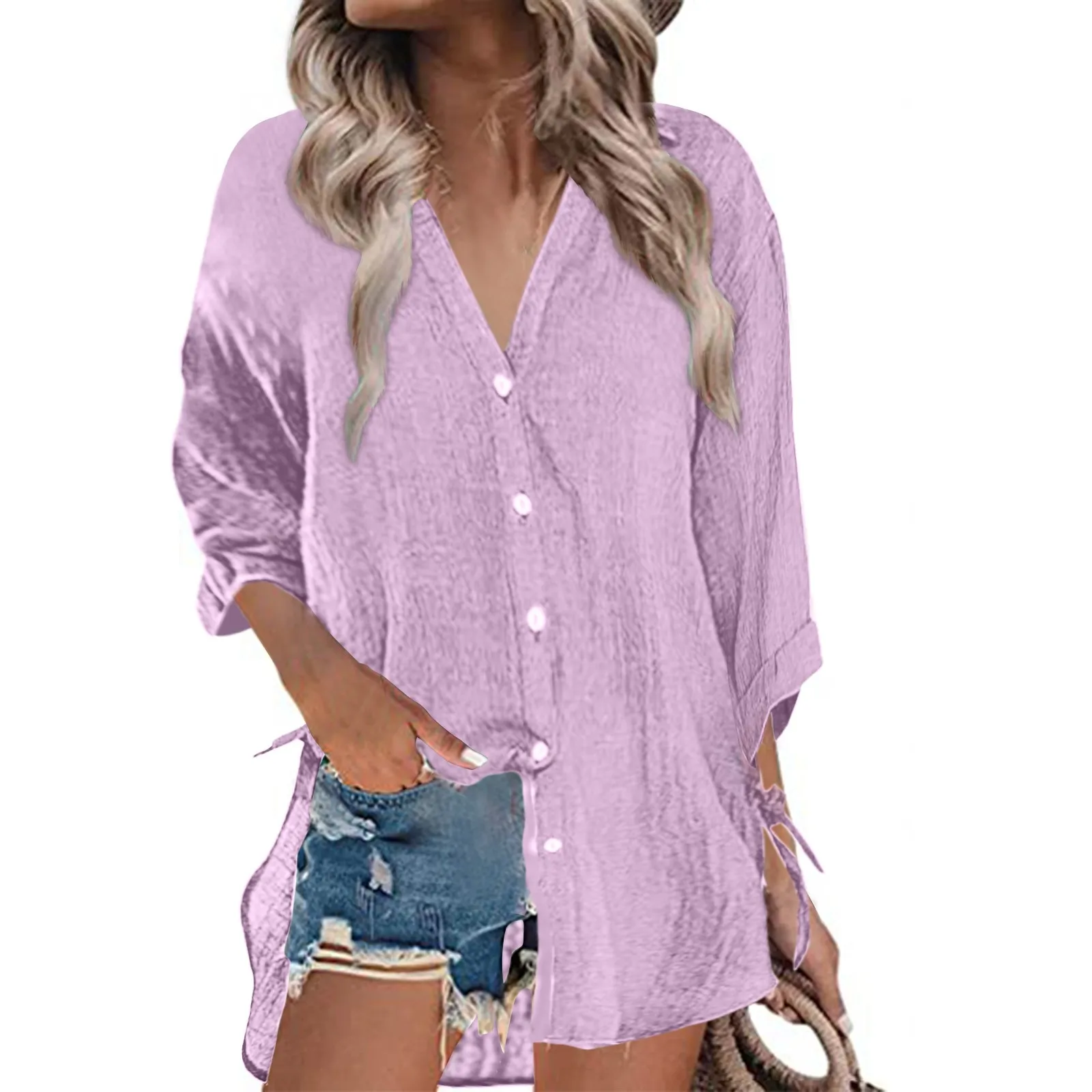 Womens Cotton Button Down 3/4 Sleeve Shirts Buttons Irregular Hem Summer Cardigans blusas para mujer trafza
Womens Cotton Button Down 3/4 Sleeve Shirts Buttons Irregular Hem Summer Cardigans blusas para mujer trafza