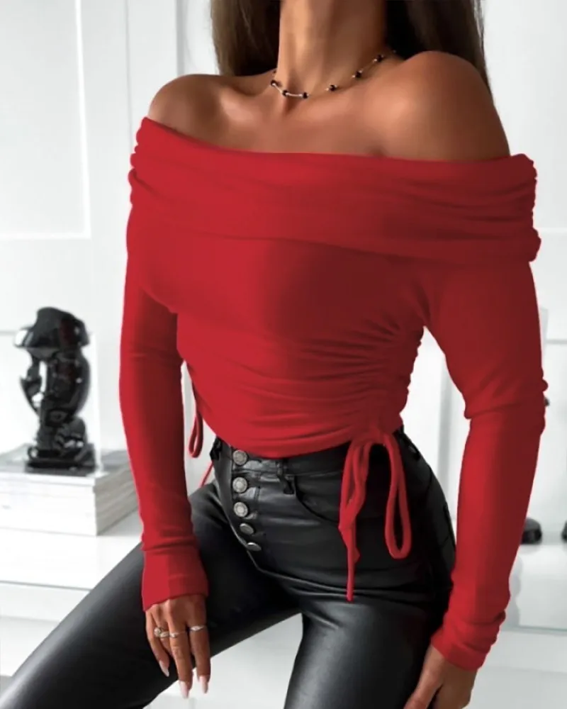 Off Shoulder Casual Women Top Ruched Drawstring Long Sleeve Spring Autumn 2023 New Solid Slim Elegant Skinny Fashion Sexy Blouse
Off Shoulder Casual Women Top Ruched Drawstring Long Sleeve Spring Autumn 2023 New Solid Slim Elegant Skinny Fashion Sexy Blouse