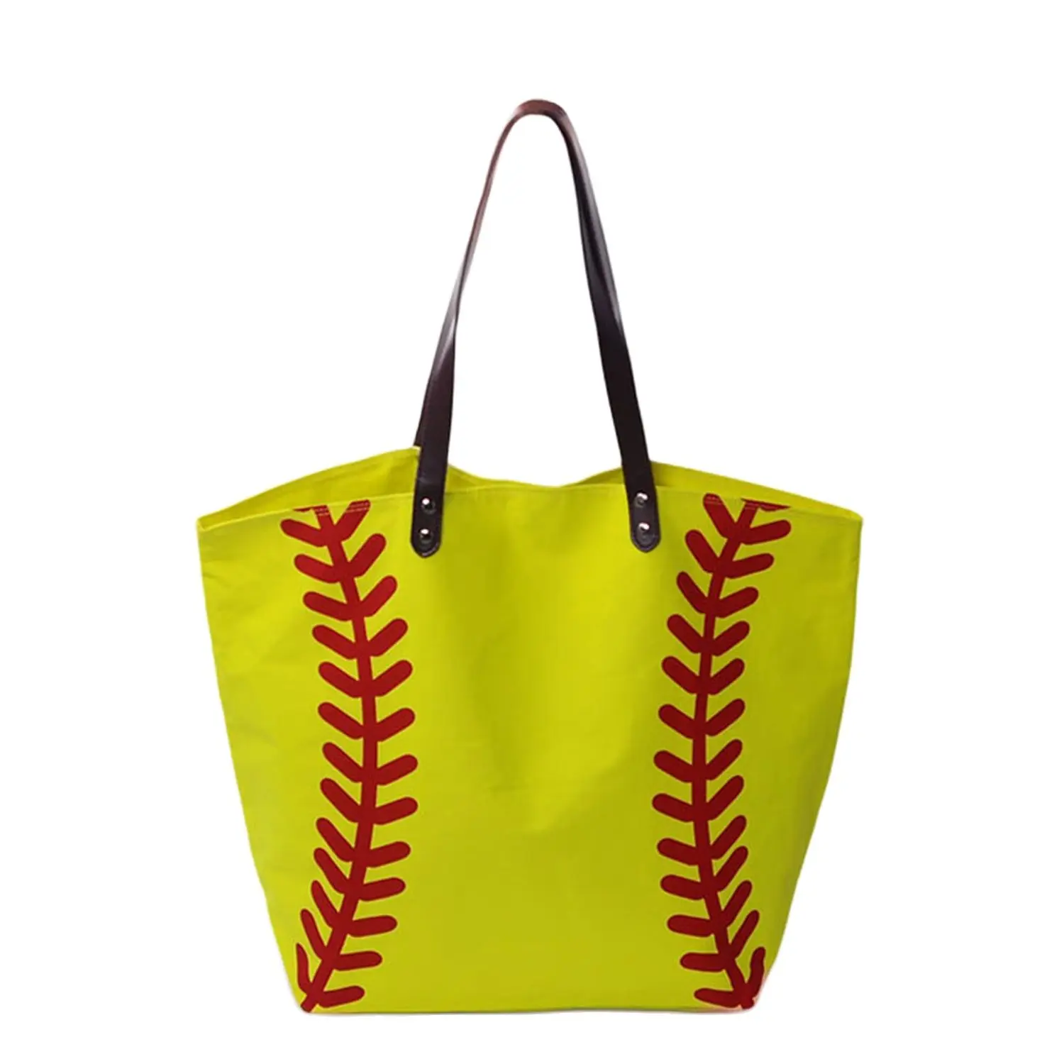 

Sports Canvas Baseball Tote Bag DOM103281 Softball Casual Handbag Hasp Closure Red Stitching Sporty Tote//