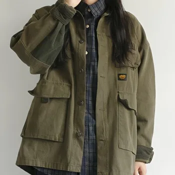 Embelezando Roupas com Bordados Espetaculares: Seahorse, Golfinho e Peixe com Pedras e Miçangas 7 Army Green Cargo Denim Jacket Women Men Spring Clothing Harajuku Jeans Coat Fashion Military Casual Workwear Japanese Streetwear