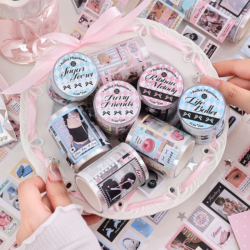 

Ins Cute Girl Ballet Diary Series Decoration Adhesive Tape Masking Washi Tape Scrapbooking Journal Collage DIY Material Sticker