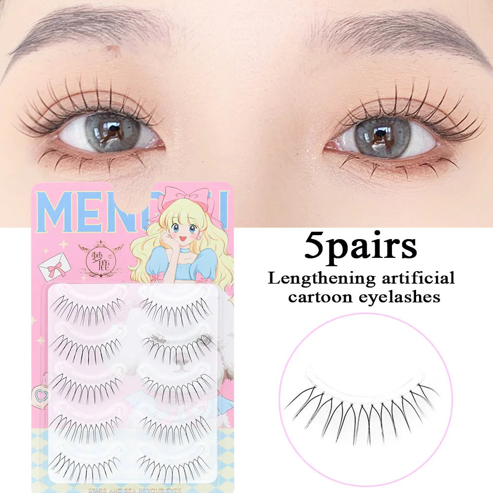 

False Eyelashes 5 Pairs Lash Extension Natural Wispy V-shaped Korean Eye Makeup Transparent Stems Soft Grafting Manga Lashes