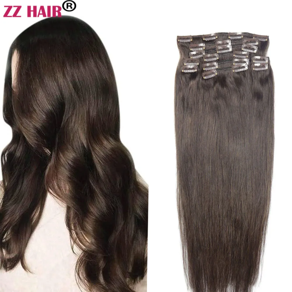 

ZZHAIR 100% Human Remy Hair Extension 16"-28" 10pcs Set 140g-280g Clips In Full Head Natural Straight