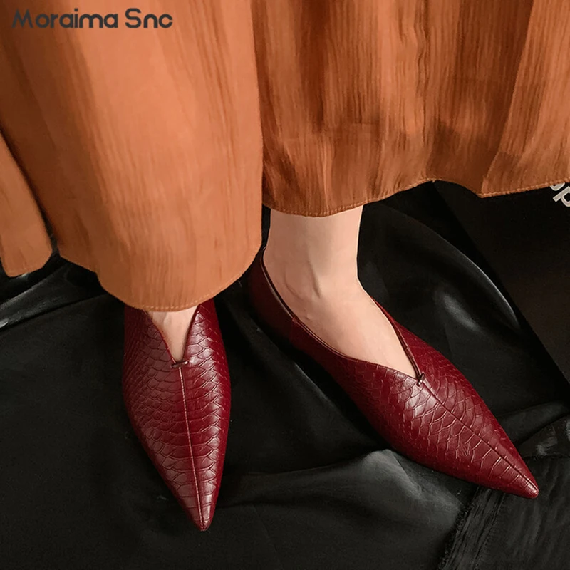 

Snake Grain Leather Pointed Toe Flat Shoes Full Leather Inside and Outside Low-Cut Shoes Simple and Fashionable Women's Shoes
