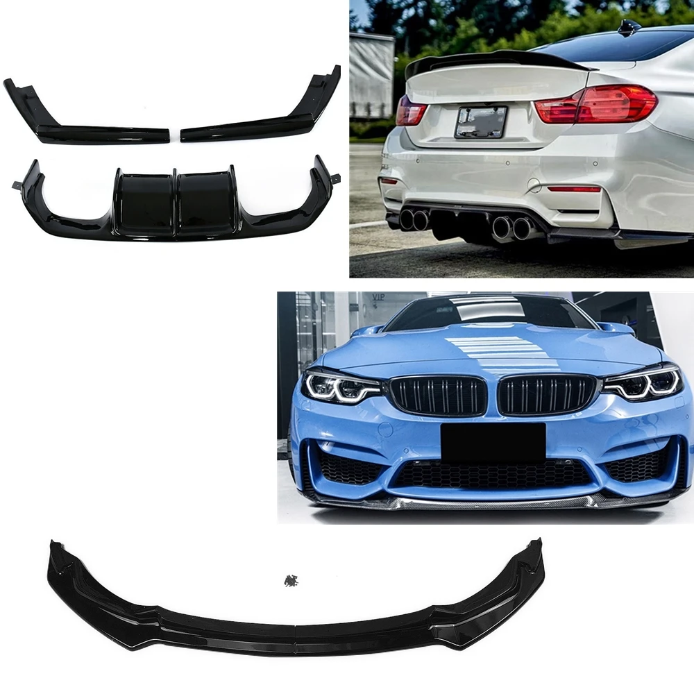 

Gloss Black Body Kit For BMW F80 M3 F82 F83 M4 2015-2020 Car Lower Front Bumper Spoiler Lip+Rear Diffuser Splitter Plate Bracket