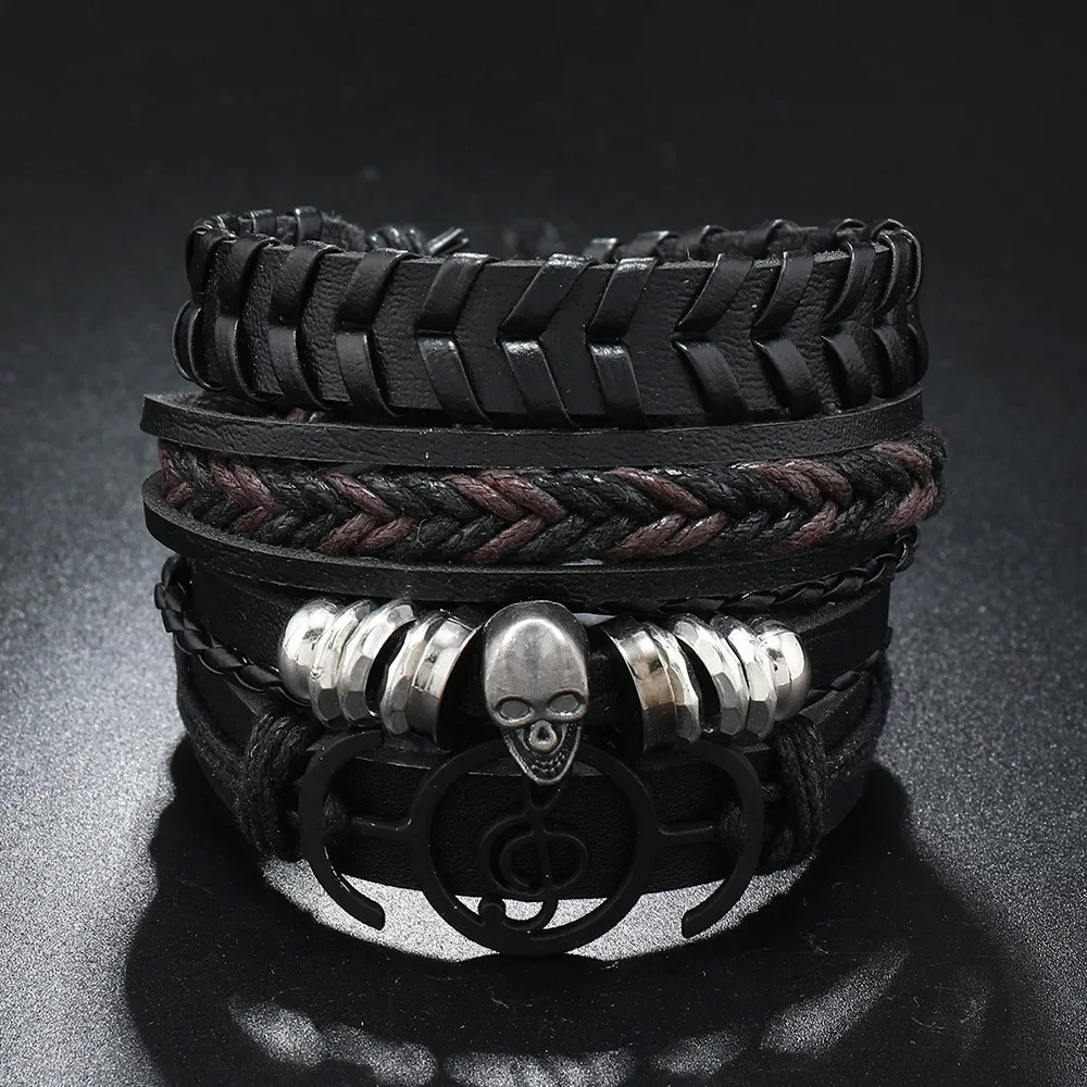 New Vintage Rock Roll Skull 4Pcs/ Set Leather Bracelet for Men Hand Braided Wrap Wristband Rope Mens Beads Bracelets Set Jewelry 
New Vintage Rock Roll Skull 4Pcs/ Set Leather Bracelet for Men Hand Braided Wrap Wristband Rope Mens Beads Bracelets Set Jewelry