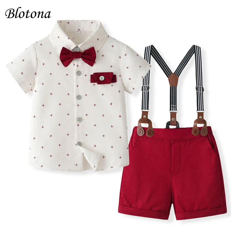 

Blotona Kids Baby Boys 2Pcs Gentleman Outfits Short Sleeve Star Print Shirt + Suspender Shorts Set Toddler Clothes 6M-5Y