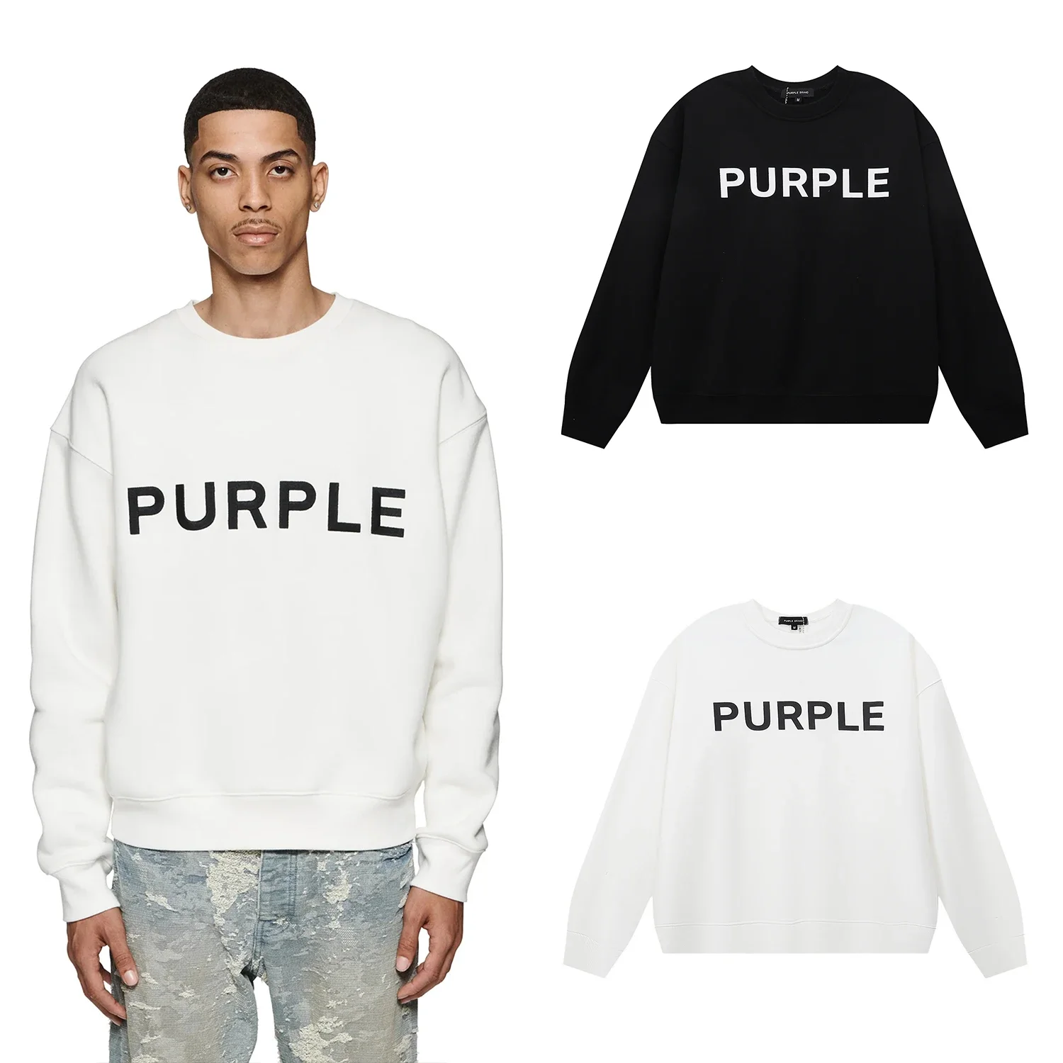 Purple Brand Crewneck Sweatshirts Women Men Black White Letter Print Hoodies High Street Streetwear
Purple Brand Crewneck Sweatshirts Women Men Black White Letter Print Hoodies High Street Streetwear