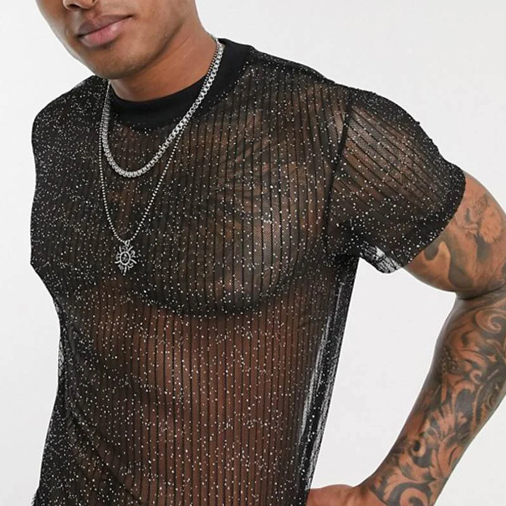 Sexy See Through Sequin Shiny Mesh T-Shirts Fashion Sheer Solid Short Sleeve Tee Club Party Tops T Shirt Male Clothing For Men
Sexy See Through Sequin Shiny Mesh T-Shirts Fashion Sheer Solid Short Sleeve Tee Club Party Tops T Shirt Male Clothing For Men