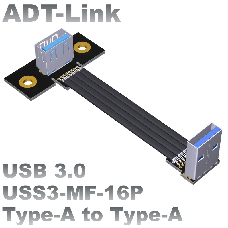 USB3.0 Type-A port Extension Screen Male Head Female Base Shielding Cable Main Board front Angle with screw hole ADT 
USB3.0 Type-A port Extension Screen Male Head Female Base Shielding Cable Main Board front Angle with screw hole ADT