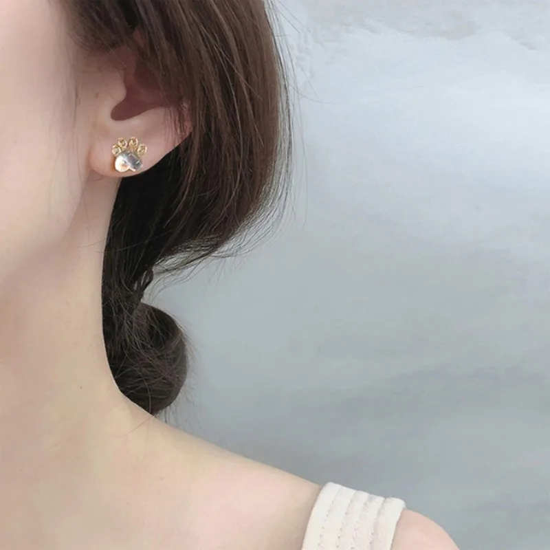 Boucles d'oreilles en pierre de lune pour femmes, petite boucle d'oreille simple, équation de patte de chien, mini chaton, piercing d'oreille, bijoux à breloques, nouveau 3
