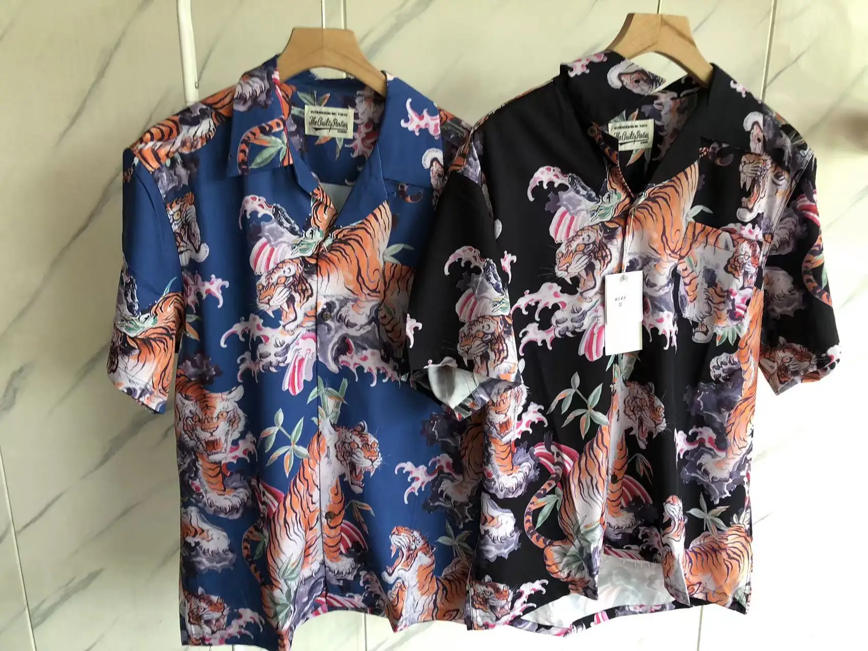 

23SS New Fasion WACKO MARIA Beach Shirt Men Women Casual Streetwear Tiger Pattern Hawaiian Top Tees Techwear