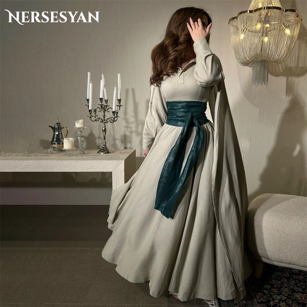 

Nersesyan Elegant Solid Lace Formal Evening Dresses Glitter Belt A-Line Cape Sleeves Prom Dress Appliques Sparkly Party Gowns