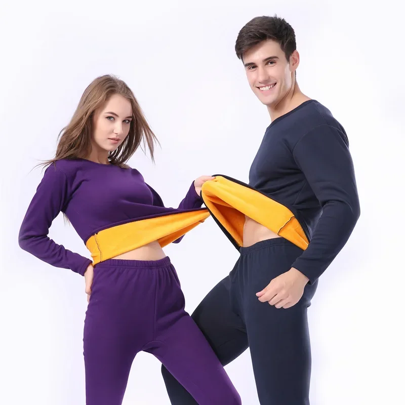 

Зимнее бархатное плотное термобелье для мужчин и женщин Зимняя теплая многослойная одежда пижамный комплект термокомплект мужские кальсоны однотонные