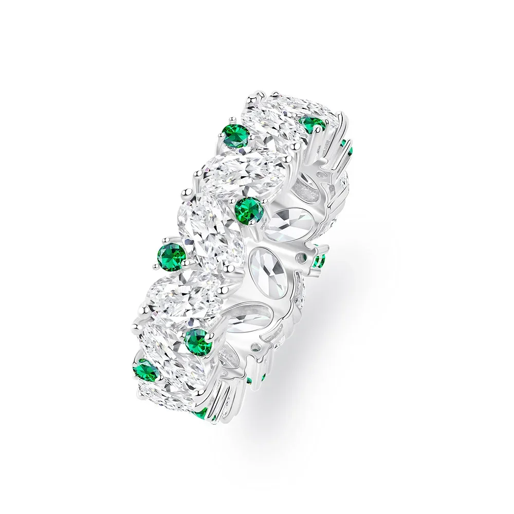 

2023 New S925 Silver Egg White 4 * 6 Full Light Luxury Junior Ring Jade Row Jewelry Girl Wedding