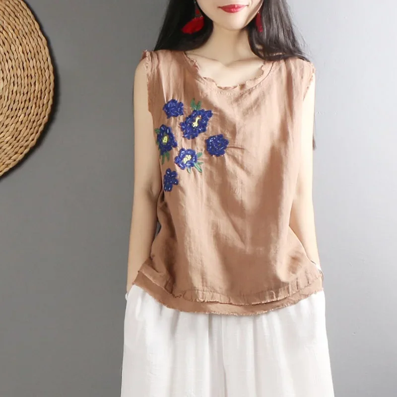 

Одежда в китайском стиле, женский летний Улучшенный чонсам, рубашки в китайском стиле, повседневный костюм Тан без рукавов, китайский топ 10714