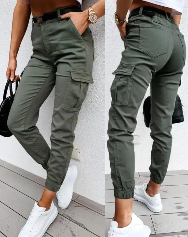 

Women's Summer Pants Are Fashionable Simple Casual with A High Waisted Solid Color Pocket Design High Waisted Shoulder Straps