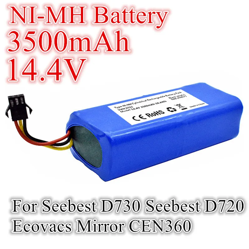 14,4 V 3500mAh Ni-MH перезаряжаемый аккумулятор для Seebest D730 Seebest D720 Ecovacs Mirror CEN360 Запчасти для робота-пылесоса
14,4 V 3500mAh Ni-MH перезаряжаемый аккумулятор для Seebest D730 Seebest D720 Ecovacs Mirror CEN360 Запчасти для робота-пылесоса