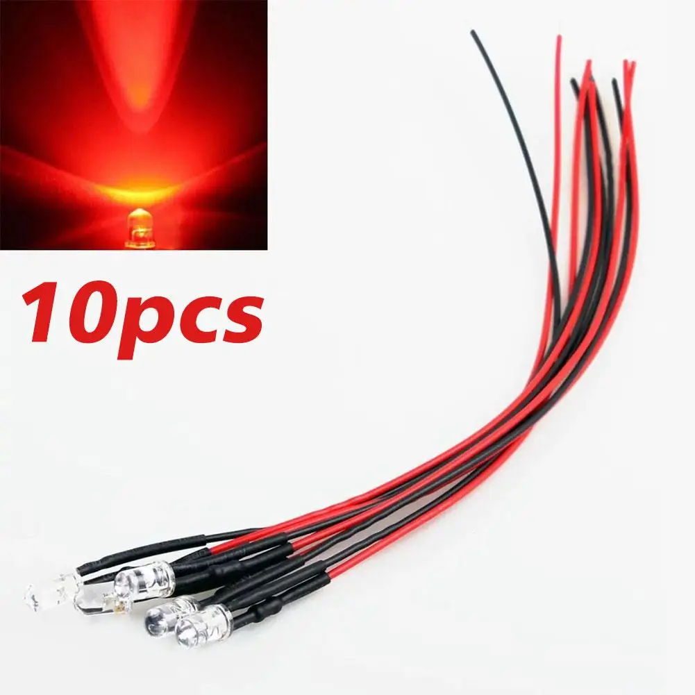 

10PCS 5-12V Solder Wire Indicator Beads 5mm Diode Lamp Emitting Light Pre-soldered Diodes Decoration M2C7