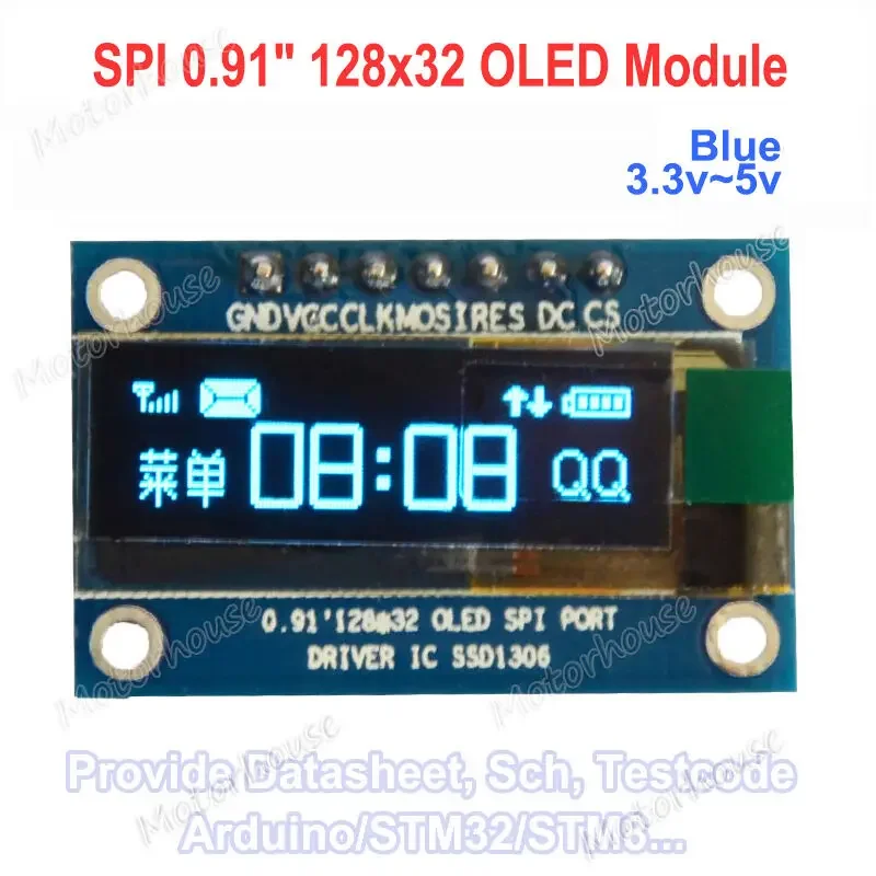 0.91" SPI Serial 128x32 Blue OLED LCD Display Module Screen for Arduino 3.3v~5v
0.91" SPI Serial 128x32 Blue OLED LCD Display Module Screen for Arduino 3.3v~5v