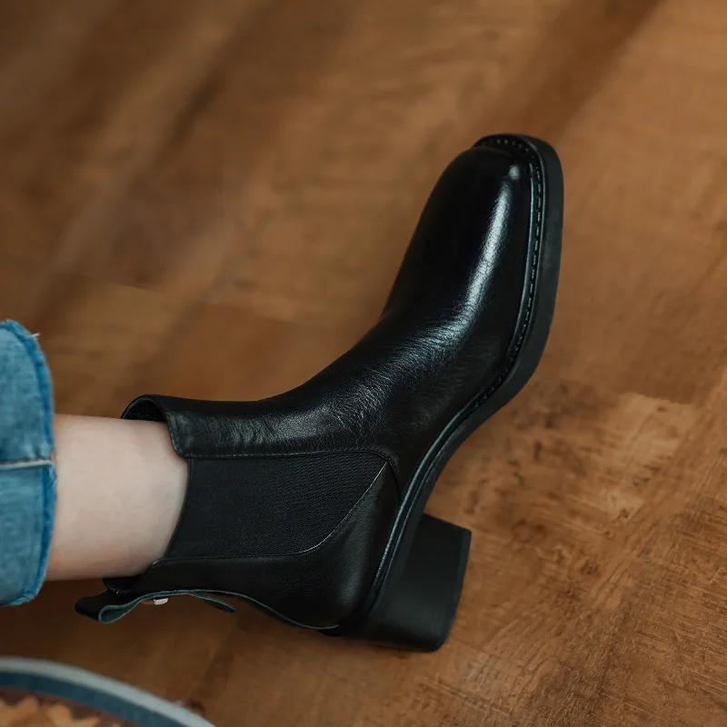 

Женские ботильоны, осенне-весенняя обувь в британском стиле, короткие ботинки без застежек с круглым носком, женская обувь из воловьей кожи на толстом каблуке, ретро ботинки