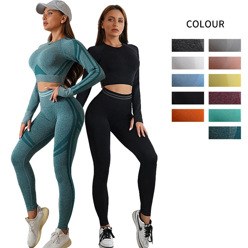 

Fitness Bra Shorts Workout Running Yoga Clothes Sportswear Women's Gym Set Fitted Long Sleeve Crop Tops Body Tight Yoga Suit Xiy