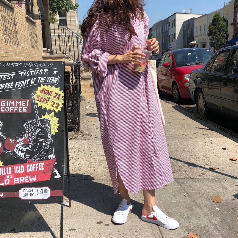 Роскошь, ленивый стиль, Свободный Повседневный отдых, для дома, Корейская версия, стандартная, хлопок, длинная полосатая рубашка, платье, для женщин 025
Роскошь, ленивый стиль, Свободный Повседневный отдых, для дома, Корейская версия, стандартная, хлопок, длинная полосатая рубашка, платье, для женщин 025