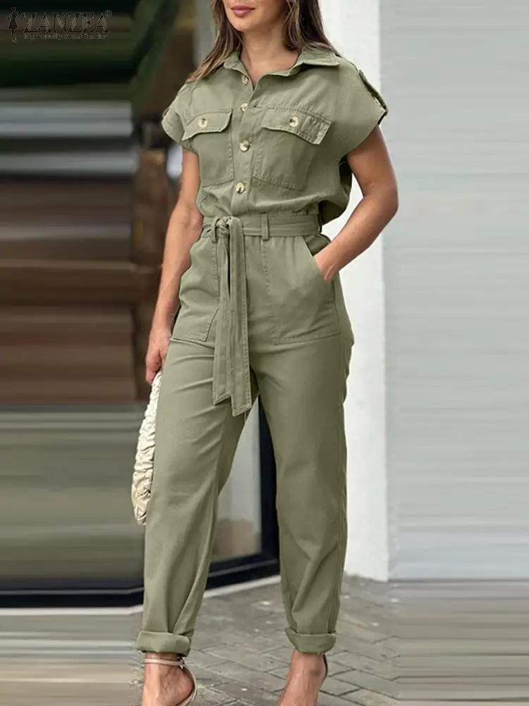 ZANZEA Fashion Short Sleeve Cargo Overalls Vintage Lapel Neck Solid Long Rompers Summer Jumpsuits Women Elegant Work Playsuits
ZANZEA Fashion Short Sleeve Cargo Overalls Vintage Lapel Neck Solid Long Rompers Summer Jumpsuits Women Elegant Work Playsuits