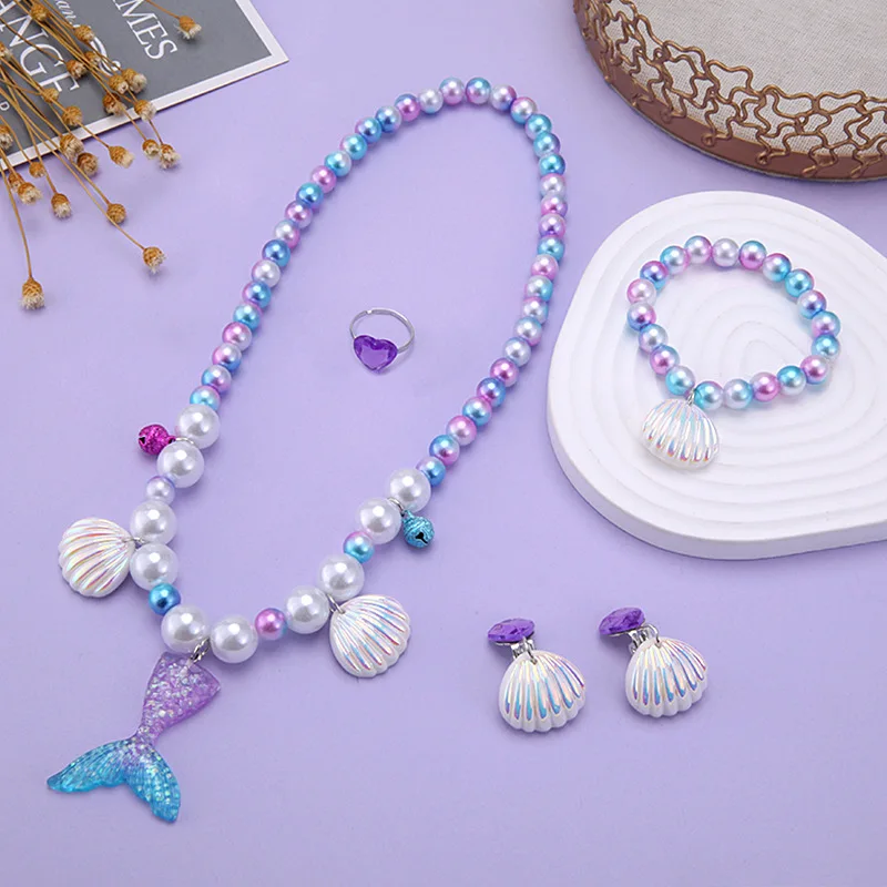 Children's Jewelry Pearl Necklace Bracelet Ring Ear Clip Beauty Fish Tail Necklace Set Princess Halloween Birthday Party Jewelry
Children's Jewelry Pearl Necklace Bracelet Ring Ear Clip Beauty Fish Tail Necklace Set Princess Halloween Birthday Party Jewelry
