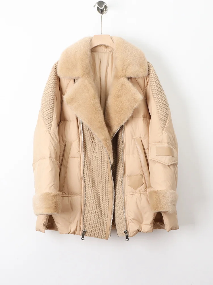 Winter New Haining Mink Fur Collar Fur Coat Women's Fashion Mid length Goose Down Coat
Winter New Haining Mink Fur Collar Fur Coat Women's Fashion Mid length Goose Down Coat
