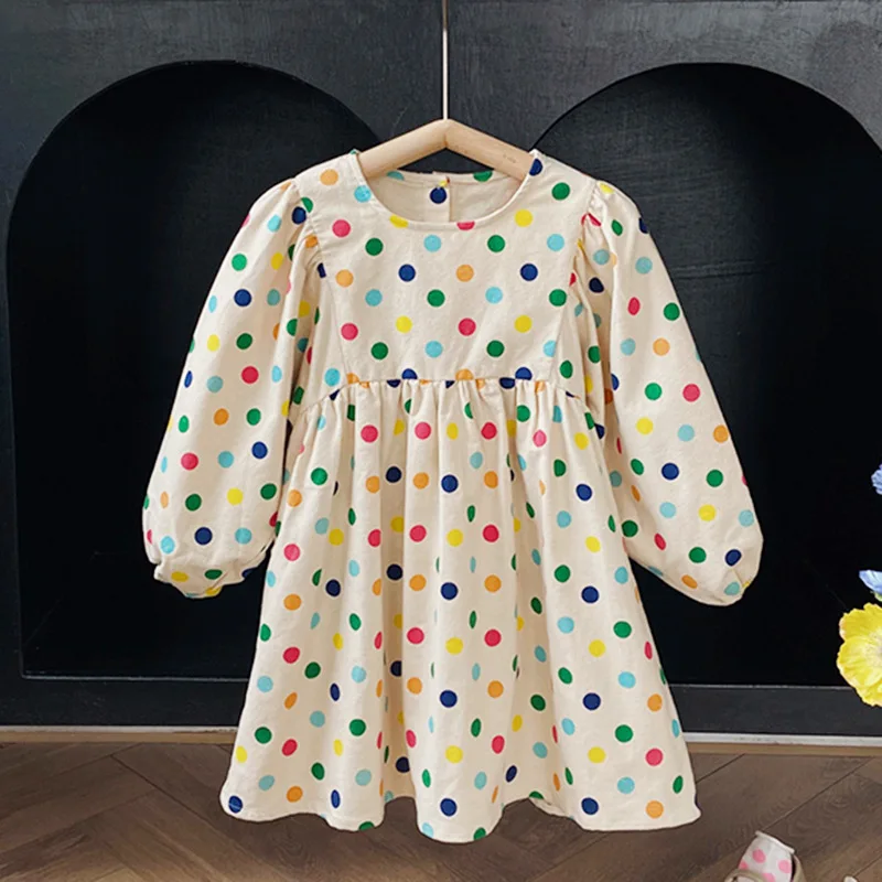 Colorful polled bubble sleeve girls dress 2023 autumn loose Korean cotton long sleeve children's skirt
Colorful polled bubble sleeve girls dress 2023 autumn loose Korean cotton long sleeve children's skirt