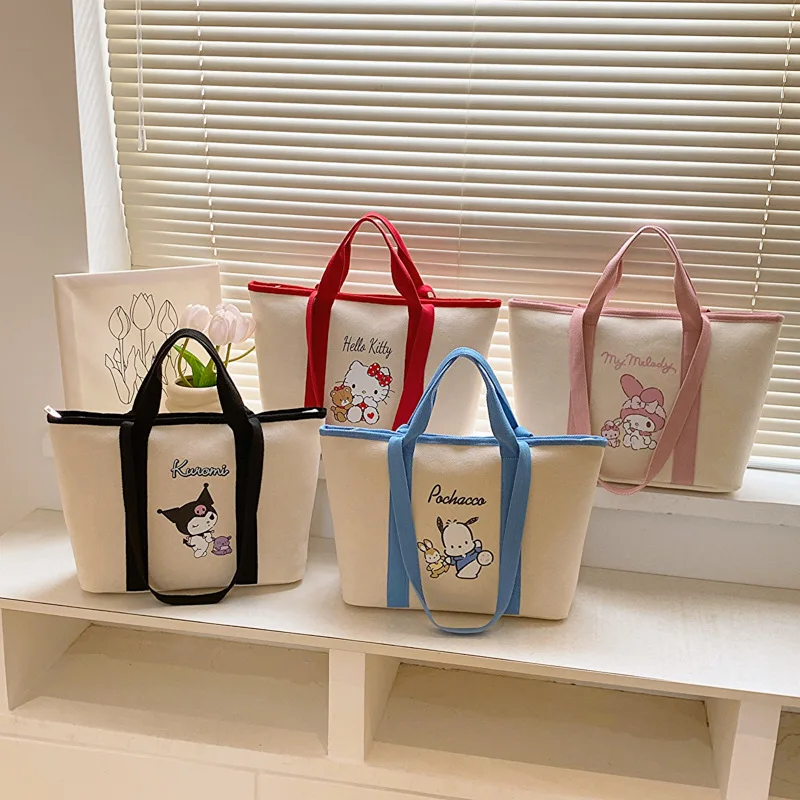 

Cartoon Down Fabric Mommy Cosmetic Bag Sanrios Anime Hello Kittys Kuromi Cinnamoroll Handbag Cute Toiletry Tote Shoulder Bag