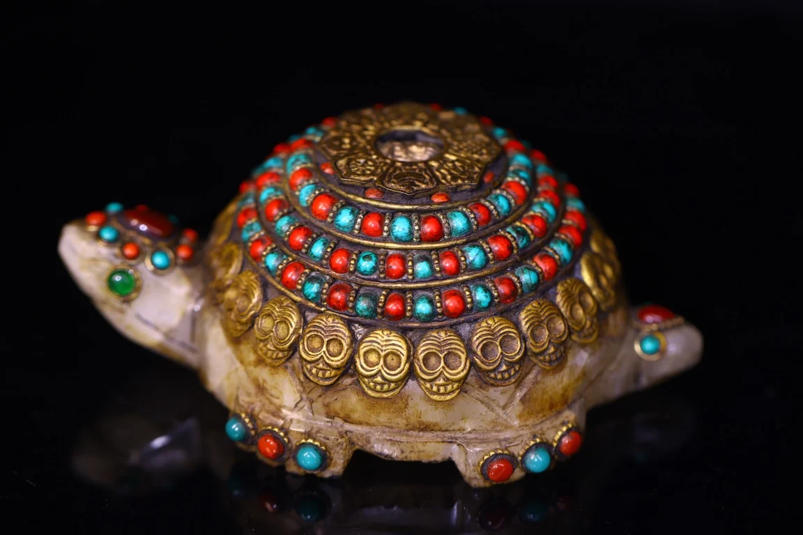 6"Tibet Temple Collection Old Natural Crystal Tibetan silver Mosaic Gem Turquoise Four armed Guanyin Buddha Skull Turtle Statue
6"Tibet Temple Collection Old Natural Crystal Tibetan silver Mosaic Gem Turquoise Four armed Guanyin Buddha Skull Turtle Statue
