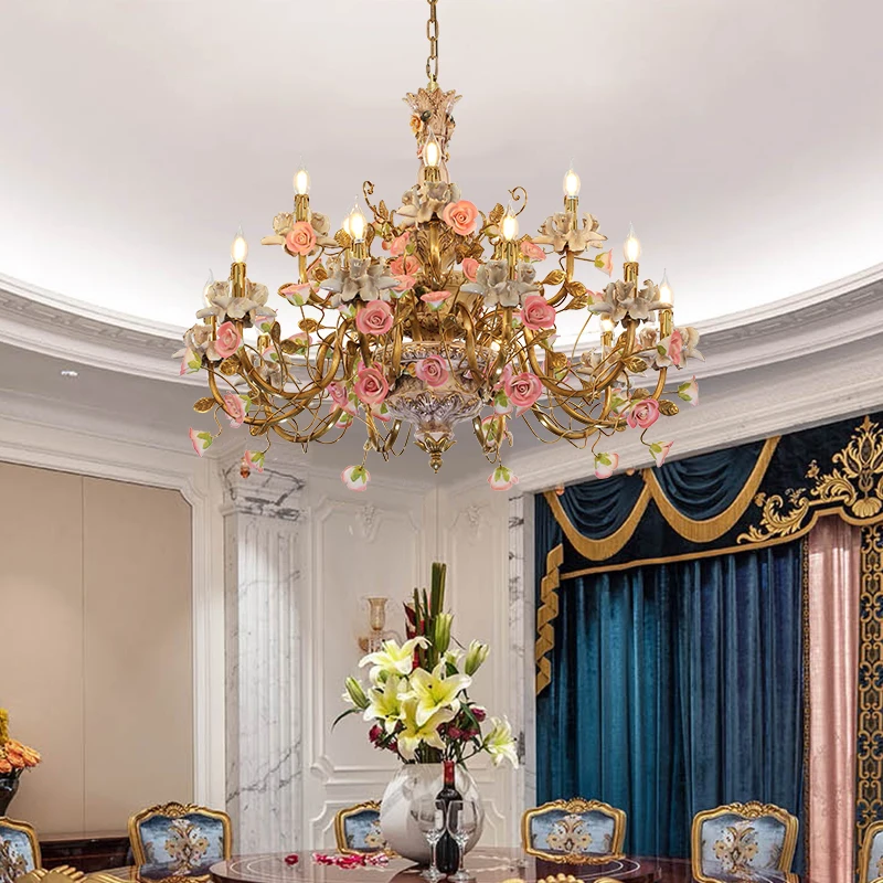 Copper Chandelier Pastoral Flower Ceramic Villa Living Room Bedroom Creative Lamps
Copper Chandelier Pastoral Flower Ceramic Villa Living Room Bedroom Creative Lamps