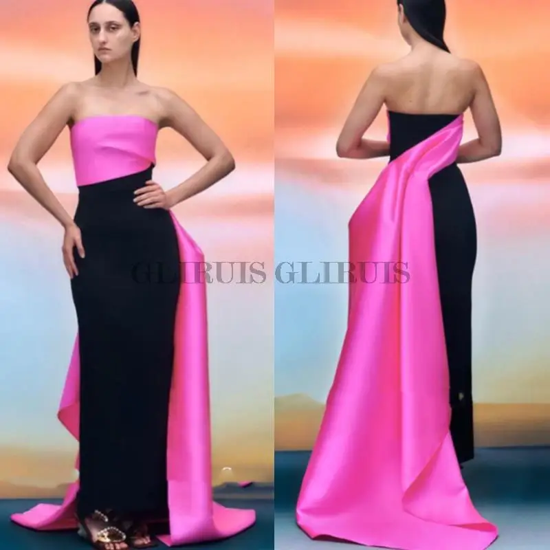 Long Straight Satin Evening Dresses Strapless Celebrity Party Gowns Simple Pink And Black Women Long Formal Occasion Wear
Long Straight Satin Evening Dresses Strapless Celebrity Party Gowns Simple Pink And Black Women Long Formal Occasion Wear