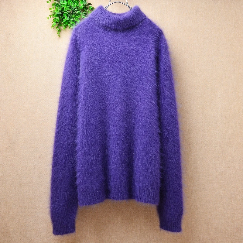 

Female Women Fall Winter Clothing Hairy Angora Rabbit Hair Knitted Turtleneck Slim Blouses Pullover Mink Fur Sweater Jumper Pull