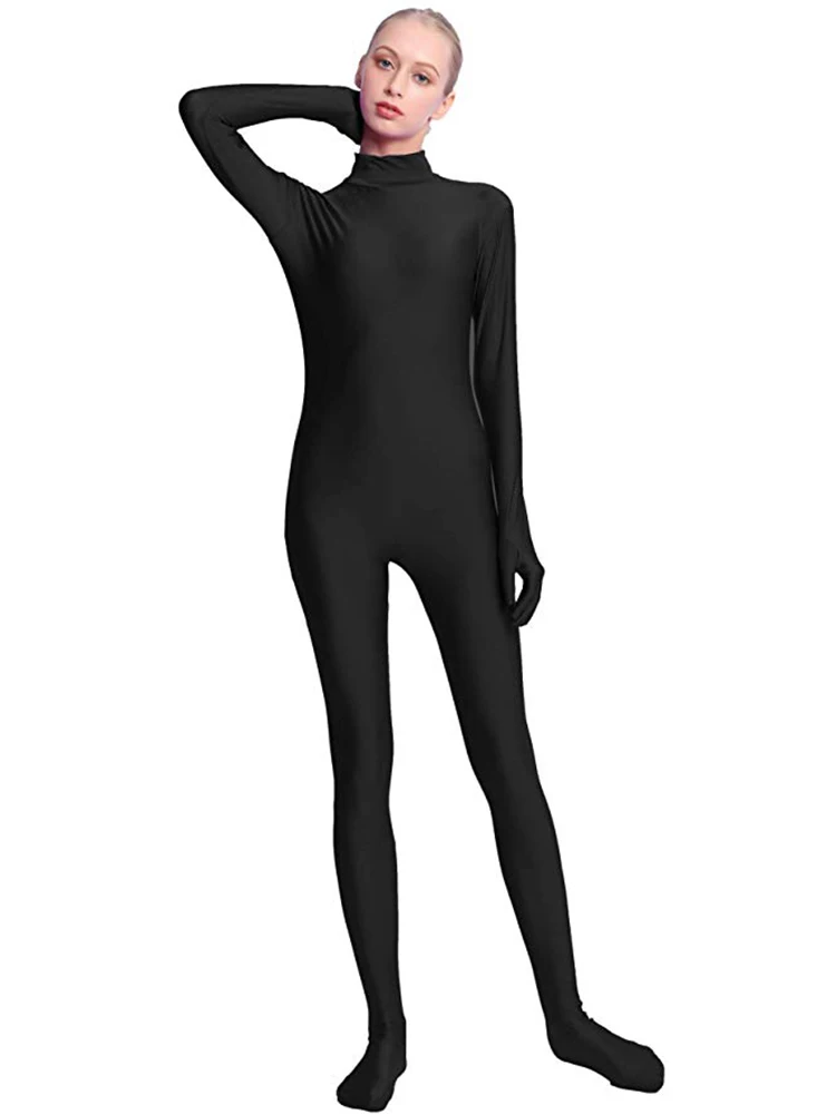 

SPEERISE Women Footed Unitard Spandex Bodysuit Zentai Sexy High Neck Full Body Leotard Dance Lady Catsuit Halloween Jumpsuit