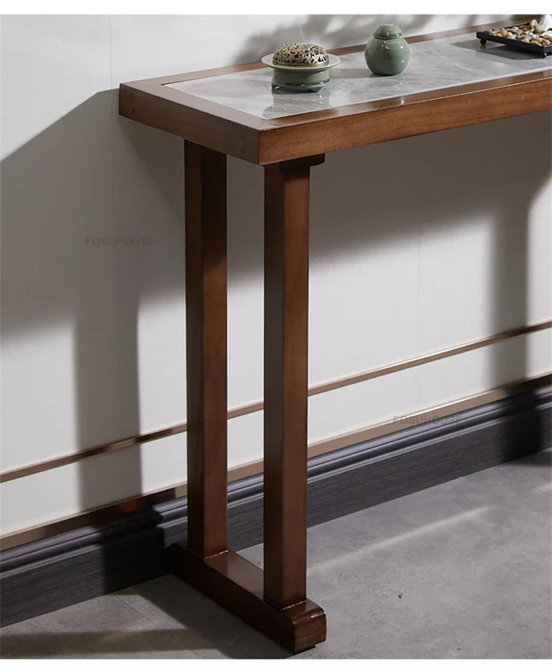 New Chinese Solid Wood Console Tables for Hallway Living Room Console Table Minimalist Light Luxury Corridor Rock Slab Entrance New Chinese Solid Wood Console Tables for Hallway Living Room Console Table Minimalist Light Luxury Corridor Rock Slab Entrance