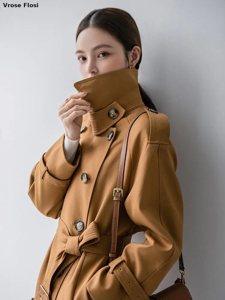 

95% Cotton Khaki Long Women Trench Coat Autumn Winter Turn Down Collar Women Clothes Causal Full Sleeve Belt Trench New 2023