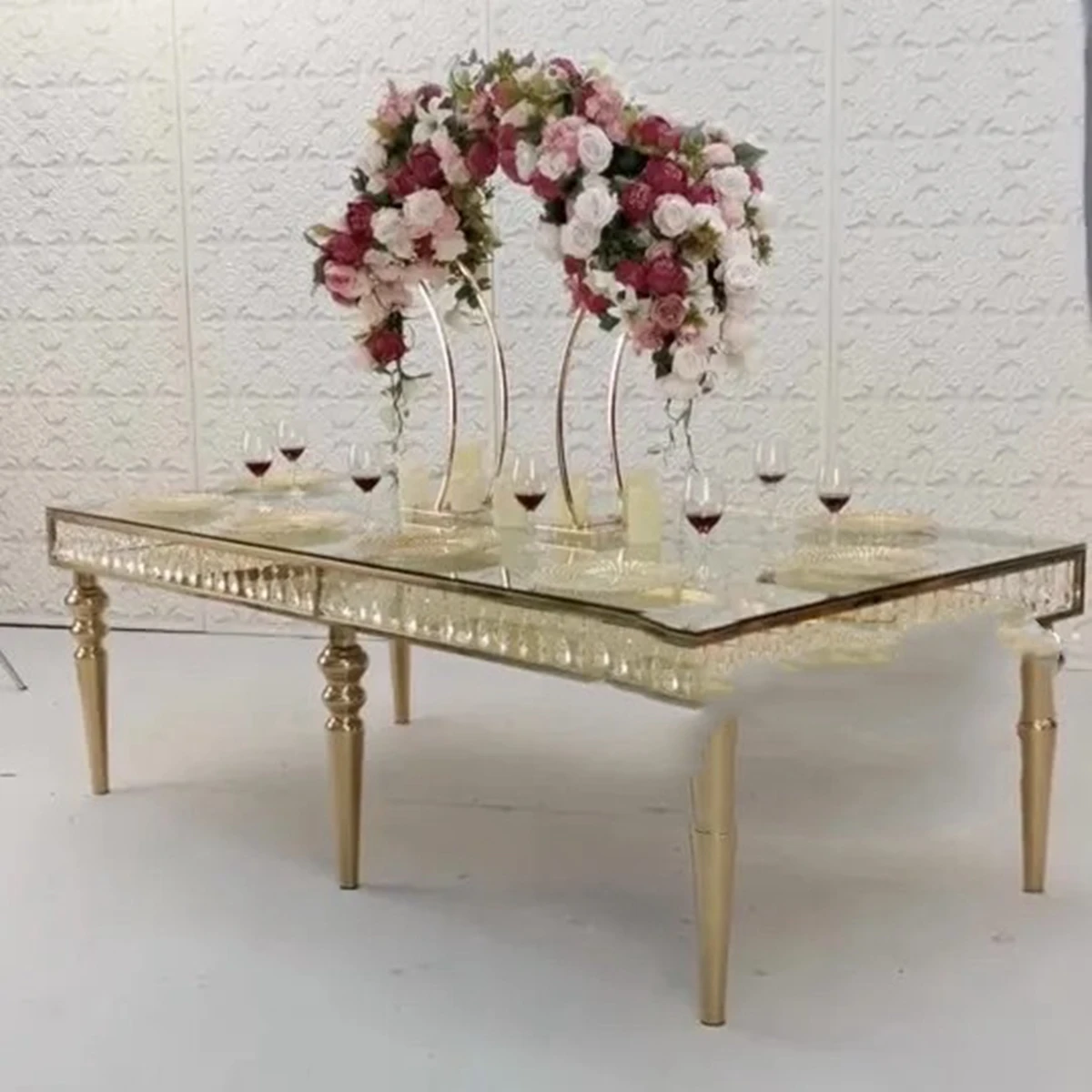 

6pcs)80cm tall)Luxury wedding arch backdrop gold metal backdrop stand flower wall panel flower runner stand for centerpiece 480