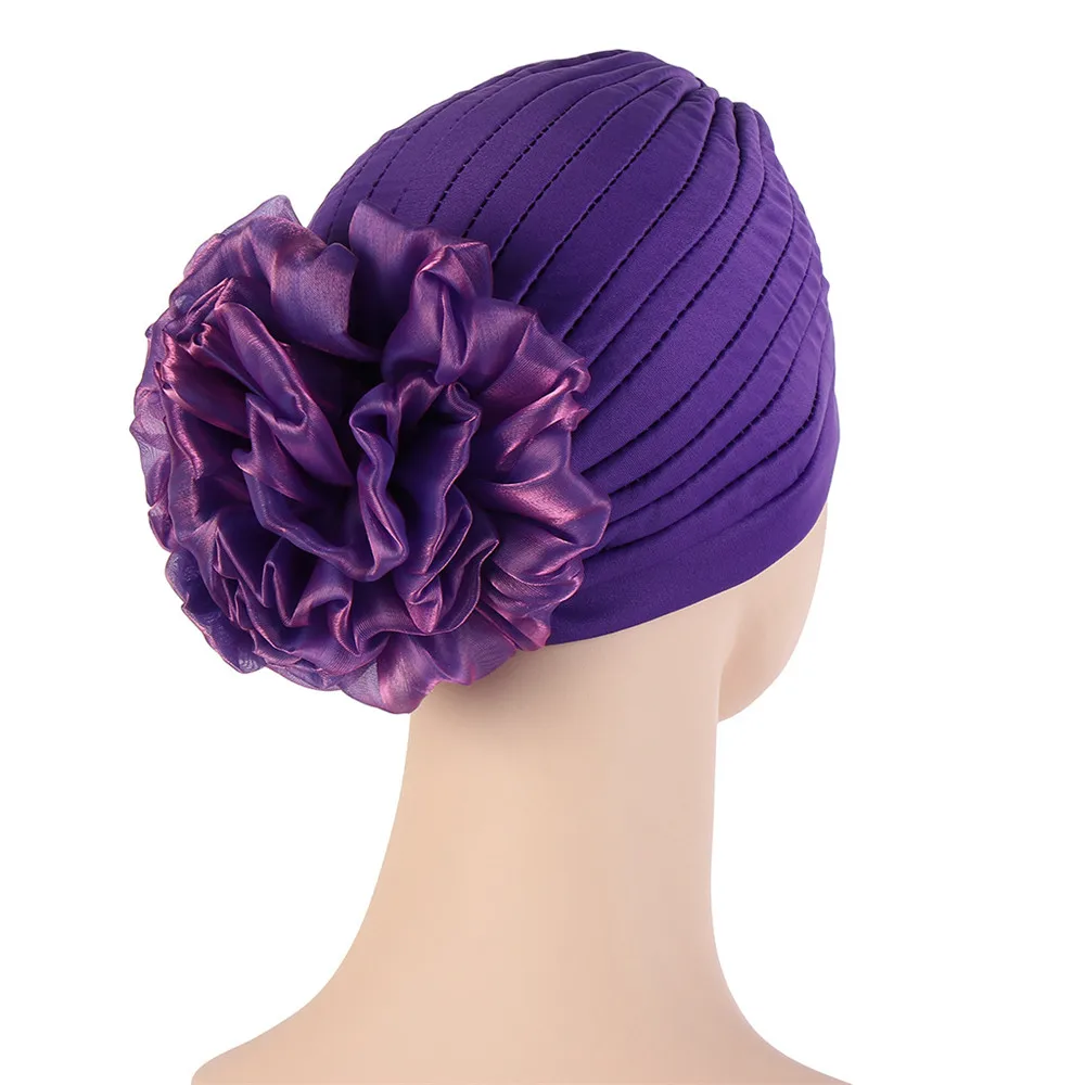 

Stretch Big Flower Turban Bonnet for Women Muslim Underscarf Hijab Solid Color Islam Inner Hat Hijabs Headwrap Chemo Cap Indian