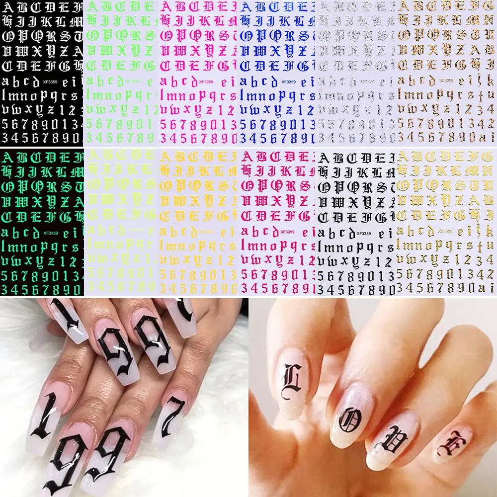 12Sheets Letter Nail Art Sticker, Old English Nail Decal 3D Self-Adhesive Alphabet Number Nail Stickers Holographic Letter Decal
12Sheets Letter Nail Art Sticker, Old English Nail Decal 3D Self-Adhesive Alphabet Number Nail Stickers Holographic Letter Decal